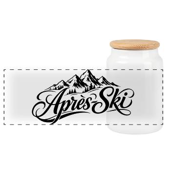 Apres Ski Schriftzug - Panorama Keksdose mit Holzdeckel - Weiß - Vorne