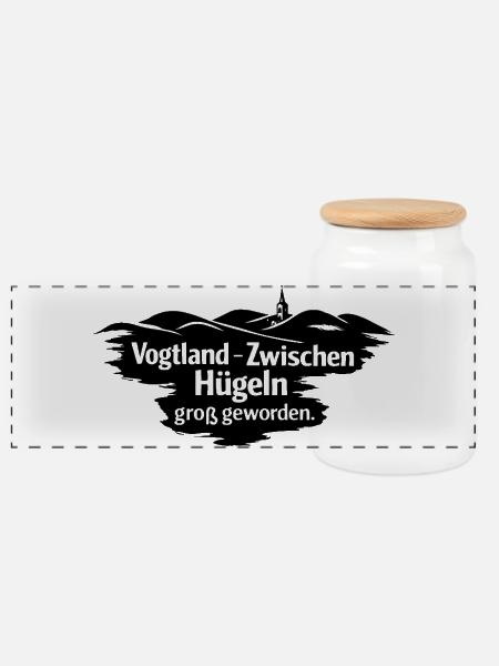 Vogtland - zwischen Huegeln - Panorama Keksdose mit Holzdeckel - Weiß
