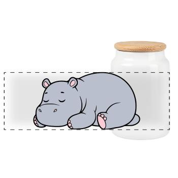 Hippopotame endormi Vecteur paresseux fatigué - Boîte à biscuits avec couvercle en bois - blanc - Devant