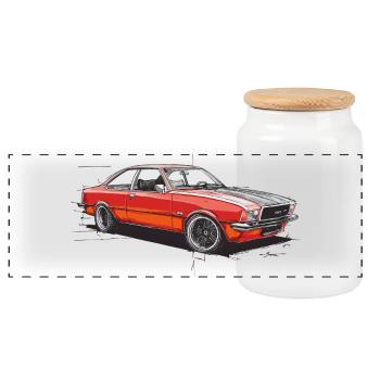 Red Vintage Coupe Car - Panoramic Cookie Jar with Wooden Lid - white - Front