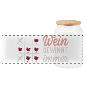  Wein Gewinnt Immer Tic Tac Toe Spruch Für - Panorama Keksdose mit Holzdeckel - Weiß - Vorne