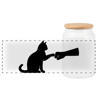 Cat Dad Cat Lover Cat Fist Team - Panoramic Cookie Jar with Wooden Lid - white - Front