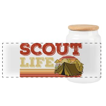 Retro Scout Scouting Leben Zelt Hobby Camp - Panorama Keksdose mit Holzdeckel - Weiß - Vorne