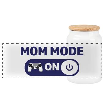 Mom mode on – Strong Mom Life Design - Panoramic Cookie Jar with Wooden Lid - white - Front