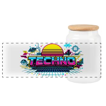 Neon Techno Horizon - Panoramic Cookie Jar with Wooden Lid - white - Front