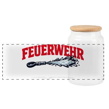 Feuerwehr Lösch Spruch - Panorama Keksdose mit Holzdeckel - Weiß - Vorne