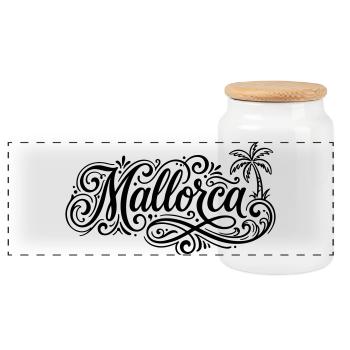 Mallorca Schrift Palmen - Panorama Keksdose mit Holzdeckel - Weiß - Vorne