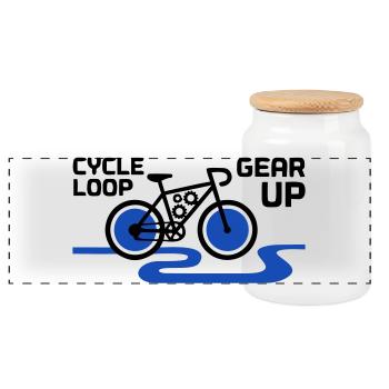 Motivational Gear Up Bicycle Loop - Panoramic Cookie Jar with Wooden Lid - white - Front