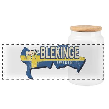 Blekinge in Sweden Retro Province with Map - Panoramic Cookie Jar with Wooden Lid - white - Front