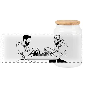 Schach - Panorama Keksdose mit Holzdeckel - Weiß - Vorne