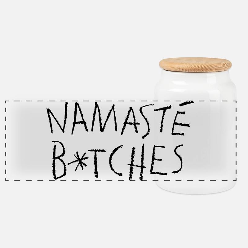 Namasté Black - Panoramic Cookie Jar with Wooden Lid - white