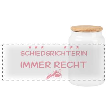Schiedsrichterin hat grundsätzlich immer recht - Panorama Keksdose mit Holzdeckel - Weiß - Vorne