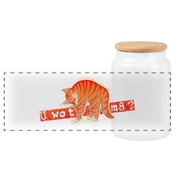 U wot m8 - Chat Orange - Boîte à biscuits avec couvercle en bois - blanc - Devant