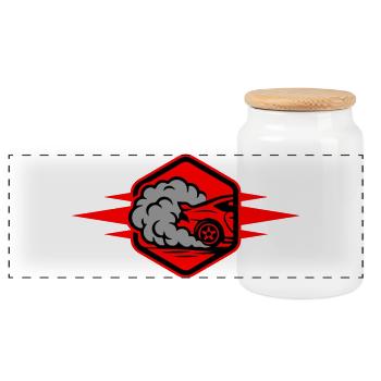 Car Gas Icon Car Racing - Panoramic Cookie Jar with Wooden Lid - white - Front