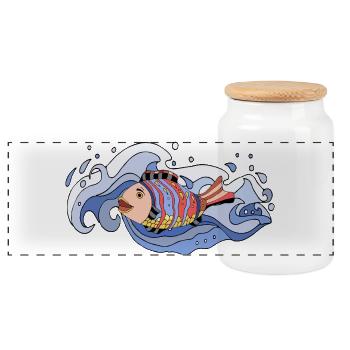 poisson - Boîte à biscuits avec couvercle en bois - blanc - Devant