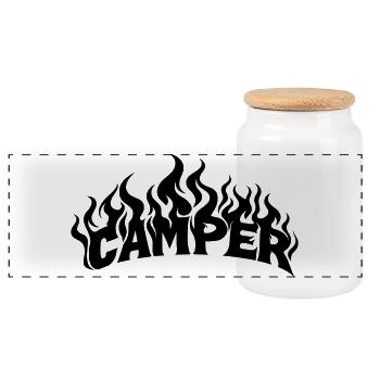Camper Flammen - Panorama Keksdose mit Holzdeckel - Weiß - Vorne
