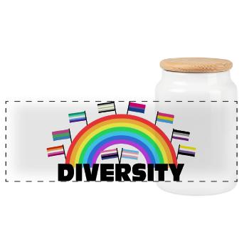 Diversity Regenbogen - Vielfalt Design - Panorama Keksdose mit Holzdeckel - Weiß - Vorne