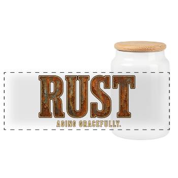 ROST – Anmutig altern | Ein lustiges Wortspiel mit starz - Panorama Keksdose mit Holzdeckel - Weiß - Vorne