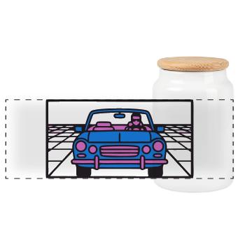 Retro Car Miami Logo - Panoramic Cookie Jar with Wooden Lid - white - Front