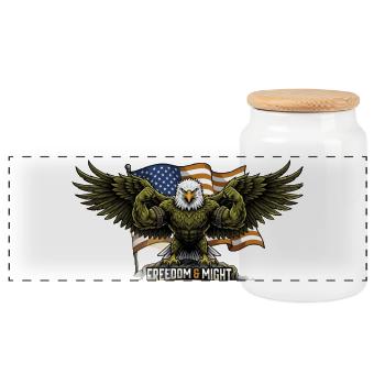 Eagle against the background of the US flag - Panoramic Cookie Jar with Wooden Lid - white - Front