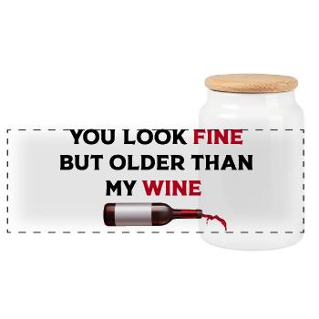 Fine Wine Bottle Art - Panoramic Cookie Jar with Wooden Lid - white - Front