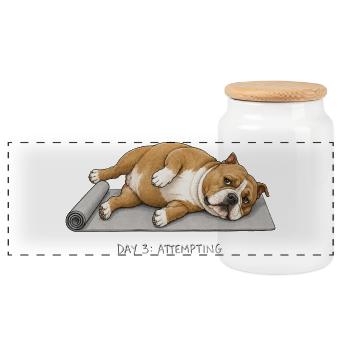 American Bully Yoga Dog Jour 3 tentative - Boîte à biscuits avec couvercle en bois - blanc - Devant