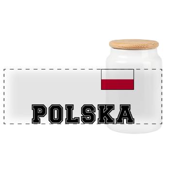 Polen Trikot Look – POLSKA mit Fahne bzw. Flagge - Panorama Keksdose mit Holzdeckel - Weiß - Vorne