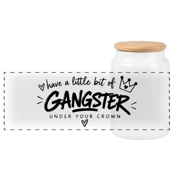 Have a Little Bit of Gangster – Krone & Attitüde - Panorama Keksdose mit Holzdeckel - Weiß - Vorne