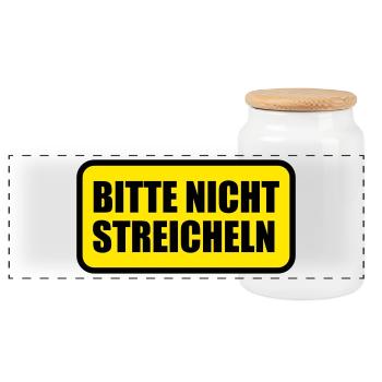 Bitte nicht streicheln | anfassen - Boîte à biscuits avec couvercle en bois - blanc - Devant