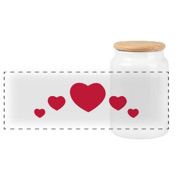 red heart bow icon - Panoramic Cookie Jar with Wooden Lid - white - Front
