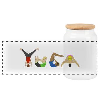 Yoga Poses - Panoramic Cookie Jar with Wooden Lid - white - Front