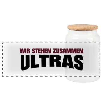 ULTRAS wir stehen zusammen - Panorama Keksdose mit Holzdeckel - Weiß - Vorne