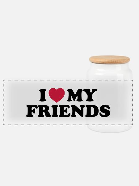 I love my friends - Panorama Keksdose mit Holzdeckel - Weiß
