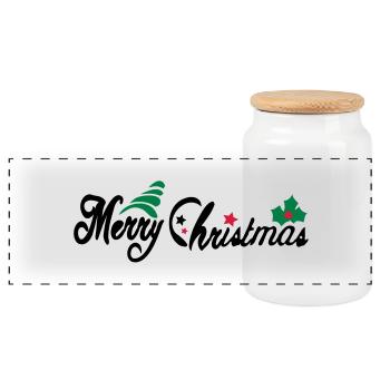 merry_christms_text_tree_holy_leaves - Panorama Keksdose mit Holzdeckel - Weiß - Vorne