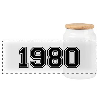 1980 - Panoramic Cookie Jar with Wooden Lid - white - Front