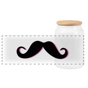 Funky Mustache - Panoramic Cookie Jar with Wooden Lid - white - Front