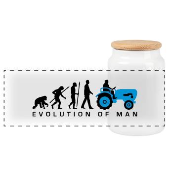 evolution_bauer_mit_traktor_032013_a_2c - Panorama Keksdose mit Holzdeckel - Weiß - Vorne