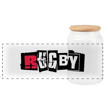 rugby 2 - Panoramic Cookie Jar with Wooden Lid - white - Front
