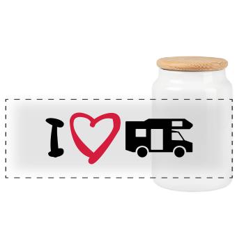 I love my mobile home 2 - Panoramic Cookie Jar with Wooden Lid - white - Front