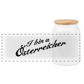 I bin a Österreicher - Panorama Keksdose mit Holzdeckel - Weiß - Vorne