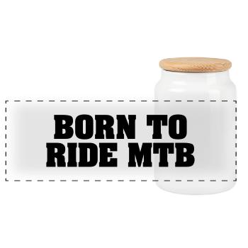 born to ride mtb - Panoramic Cookie Jar with Wooden Lid - white - Front
