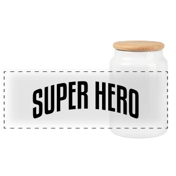super hero stylish arched text logo copy - Panoramic Cookie Jar with Wooden Lid - white - Front