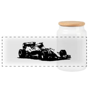 Formula One - Racecar - Panoramic Cookie Jar with Wooden Lid - white - Front