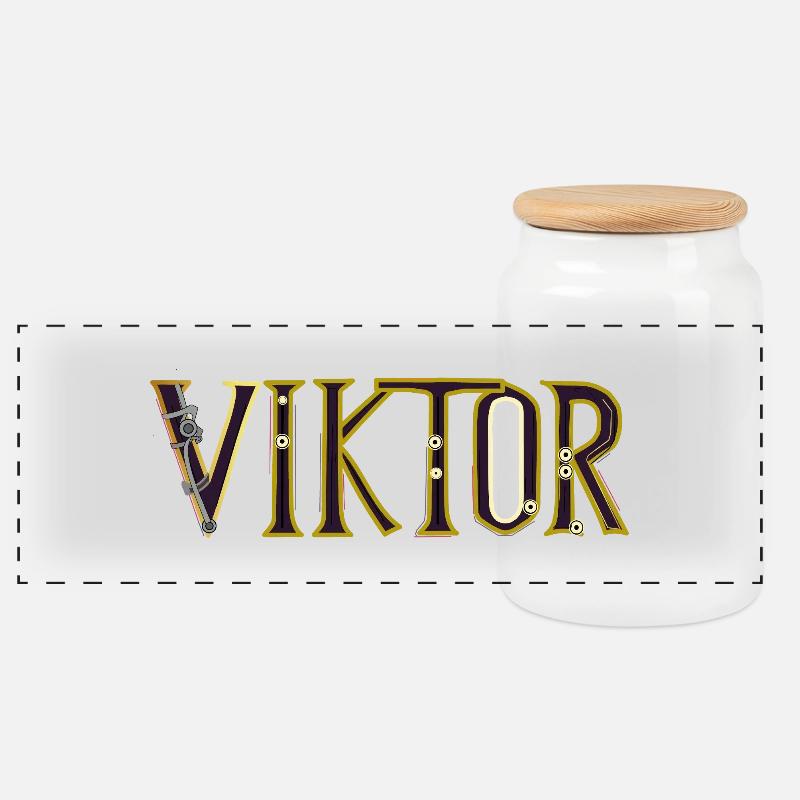 Viktor - Panoramic Cookie Jar with Wooden Lid - white