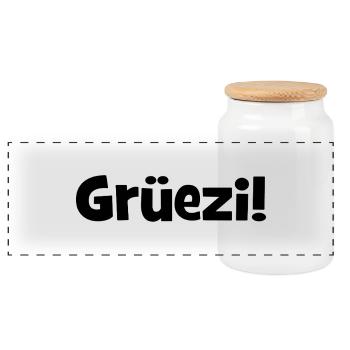 Grüezi - Schweiz - Switzerland - Swiss - Suisse - Panoramic Cookie Jar with Wooden Lid - white - Front