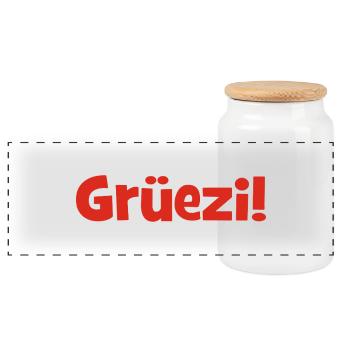 Grüezi - Schweiz - Switzerland - Swiss - Suisse - Panoramic Cookie Jar with Wooden Lid - white - Front