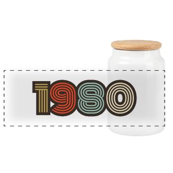 1980 rétro vintage - Boîte à biscuits avec couvercle en bois - blanc - Devant
