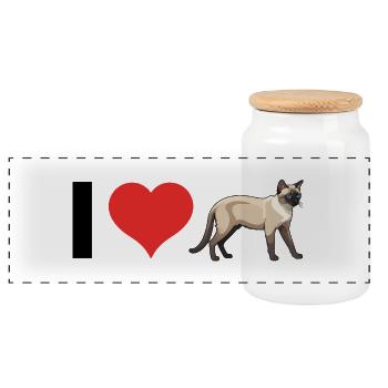 I love Siam Cats - Cute Pet Cat Design - Panorama Keksdose mit Holzdeckel - Weiß - Vorne
