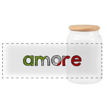 amore - Italia - Italy - Love Italian Love - Panoramic Cookie Jar with Wooden Lid - white - Front