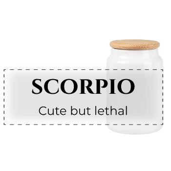 Ironic Scorpio Quote - Panoramic Cookie Jar with Wooden Lid - white - Front